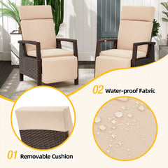 EROMMY Outdoor Recliner Chair Set of 2, up to 150°with Removable Cushion, Khaki