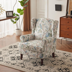 EROMMY Fabric Accent Chair, Modern Upholstered Armchair, Leisure Single Sofa Chair for Living Room Bedroom Reading, Light Blue Floral&Bird