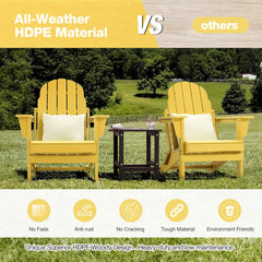 EROMMY Folding Adirondack Chair HDPE Poly Lumber Weather Resistant Balcony Porch Chairs Outdoor Chair for Patio, Lawn, Backyard, Yellow