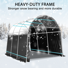EROMMY Portable Garage, 10'x15' Heavy Duty Carport with All-Steel Metal Frame and Round Style Roof, Anti-Snow Car Canopy