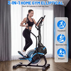 EROMMY 3-in-1 Elliptical Exercise Machine for Home, Cardio Climber & Stair Stepper with 16-Level Magnetic Resistance, 15.5” Stride, 300LB Capacity, Quiet Compact Trainer