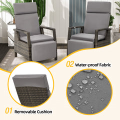 EROMMY Outdoor Recliner Chair Set of 2, up to 150°with Removable Cushion, Grey
