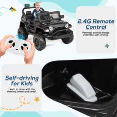 EROMMY Kids Jeep Car, 12V Ride on Electric Vehicles w/Parent Remote Control, 4WD SUV w/Safety Belt, Music and Lights, Black