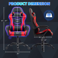 Erommy Gaming Chair, Ergonomic Computer Gamer Chair with Massage Lumbar Support & Rocking High Back, Height Adjustable, Red