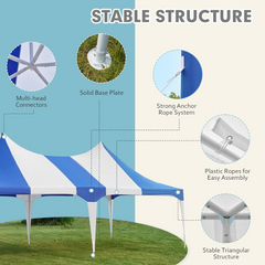 EROMMY 26x13ft Party Tent, Heavy Duty Wedding Tent, Double Peaked Canopy Tent with Pole-Less Event Space, Tent for Party, Event, White & Blue