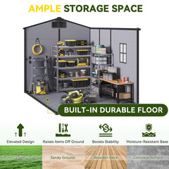 6x8 FT Outdoor Storage Shed, Weather-Resistant Shed with Lockable Double Doors & Built-In Floor, Sloped Roof Outdoor Shed for Backyard, Patio & Lawn, Black