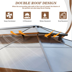 EROMMY 12'x20' Hardtop Gazebo, Outdoor Polycarbonate Double Roof Canopy, Aluminum Frame Permanent Pavilion