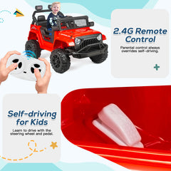 EROMMY Kids Jeep Car, 12V Ride on Electric Vehicles w/Parent Remote Control, 4WD SUV w/Safety Belt, Music and Lights, Red