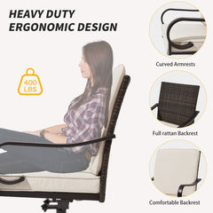 EROMMY Patio Swivel Chairs Set of 2, Heavy Duty Outdoor Dining Chairs with Full Rattan Backrest, All-Weather Swivel Rocker Chair for Lawn, Porch or Garden, Beige