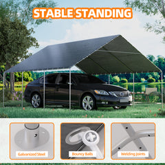 EROMMY 19.2x19.5 Heavy Duty Carport with Waterproof & UV Protected Garage Top Tarp Shelter Cover, Grey