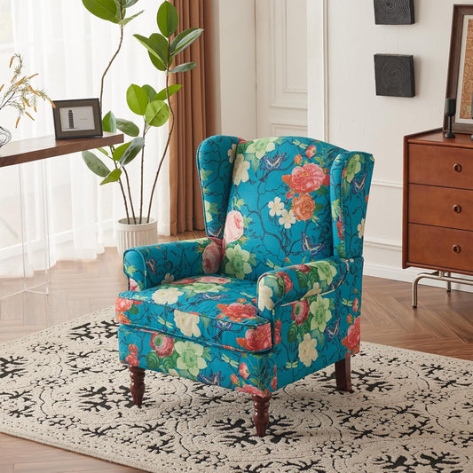 EROMMY Fabric Accent Chair, Modern Upholstered Armchair, Leisure Single Sofa Chair for Living Room Bedroom Reading, Teal Floral