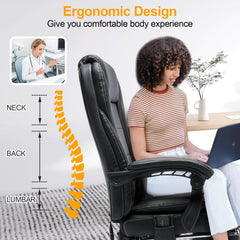 Erommy Heat and Massage Reclining Ergonomic Office Chair with Footrest Black