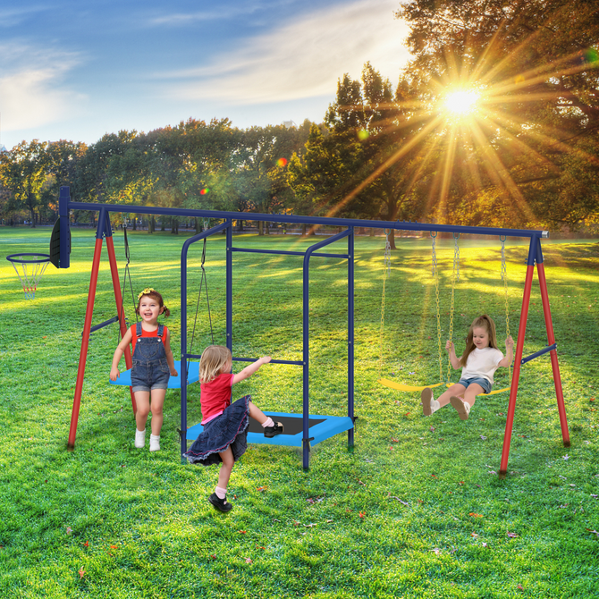 EROMMY Outdoor Heavy-Duty Metal 5 in 1 Playset for Kids, 440 lbs