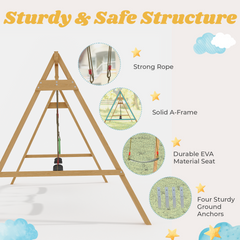 EROMMY Wooden Swing Sets for Backyard with 2 Belt Swings and Trapeze Bar, Outdoor Playset for Kids, Backyard Discovery Wooden Swing Set