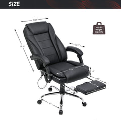 Erommy Heat and Massage Reclining Ergonomic Office Chair with Footrest Black-Erommy