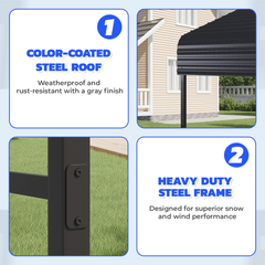 EROMMY 20x20 FT Heavy Duty Metal Carport with Reinforced Steel Braces & Galvanized Steel Roof and Frame, Sturdy Car Shed in All Weathers, Easy Assembly Car Shelter for 2 Cars, SUV, Tractors and Boat