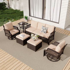EROMMY 6 Piece Patio Furniture Set, Rattan Outdoor Sectional for Deck Backyard Porch (Khaki)