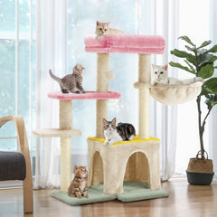 Erommy 33in Castle Condo, Scratching Post, Cat Tree, Crinkle Toy, Colorful