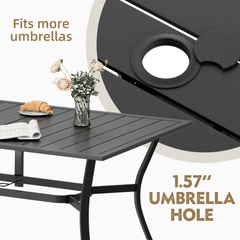 EROMMY 63"x38" Outdoor Dining Table for 6, E-Coated Metal w/ Umbrella Hole