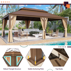 EROMMY 14X22 Hardtop Grill Gazebo with Netting and Sides