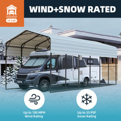 EROMMY 14’ x 30’ RV Metal Carport, Heavy Duty Carport Canopy with Galvanized Metal Roof and Frame for RV, Car, Boat and Tractors