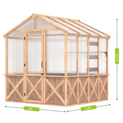 EROMMY 8Lx7.4W×8.5H FT Spruce Wooden Greenhouse for Outdoors, Polycarbonate Walk-in Greenhouse Kit for Winter, Cold Weather Cedar Greenhouse with UV Protection