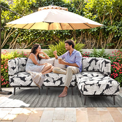 EROMMY 4-Piece Inflatable Couch Set, Portable Oxford Fabric Blow-Up Lounger, White & Black Leaf Pattern