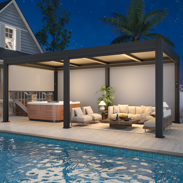10x20 Pergola | Remote-Controlled Shade & LED Lights - EROMMY – Erommy