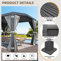 EROMMY 11x13 Louvered Pergola with Adjustable Rainproof Roof, Outdoor Aluminum Pergola, Curtains and Netting Included
