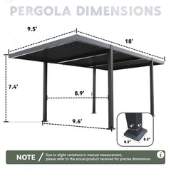 EROMMY T-shaped Outdoor Louvered Pergola, 10 x 18ft Aluminum Pergola with Adjustable Rainproof Roof, Modern, Dark Grey