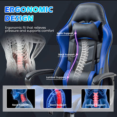 Erommy Gaming Chair, Ergonomic Computer Gamer Chair with Massage Lumbar Support & Rocking High Back, Height Adjustable, Blue