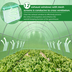 EROMMY 26' x 10' x 7' Greenhouse for Outside Winter Heavy-Duty with Reinforced Frame & 12 Screen Windows, Green