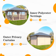 EROMMY 12'x14' Hardtop Gazebo, Outdoor Polycarbonate Roof Canopy, Aluminum Frame Permanent Pavilion with Curtains and Netting