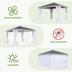 EROMMY 12' X 12' Hardtop Gazebo Outdoor Single Roof, Anti-Rust Coating Frame, Permanent Outdoor Metal Pavilion With Curtains And Netting