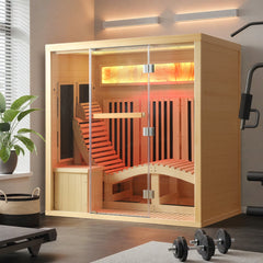 EROMMY 1-Person Full Spectrum Far Infrared Sauna with Lounge Reclining Chair, Red Light Therapy, LED Beauty Lamp