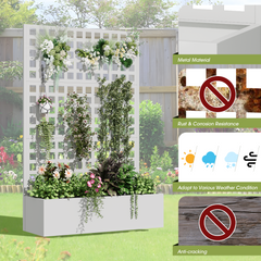 EROMMY Metal Planter Box with Trellis, 71"x 47"x 16" Raised Garden Bed with Trellis, Planter Box Trellis with Privacy Screen and Drainage Holes, White