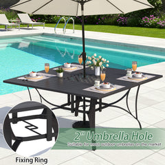 EROMMY 9 Piece Patio Dining Set, Outdoor Dining Table And Chairs Set For 8, 8 PVC-coated polyester Chairs, 1 Iron Square Table With Adjustable Umbrella Hole (1.57"-1.97"), Brown
