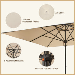 EROMMY 13ft Rectangle Patio Umbrella, Outdoor Aluminum Umbrella with 8 Reinforced Ribs, Market Umbrella