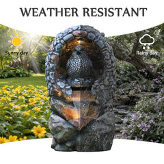 EROMMY Outdoor Water Fountain - Rock-Hollow Bird Outdoor Waterfall Fountain with LED Lights Effect for Patio Deck Yard Home,Gray