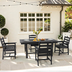 EROMMY Outdoor Table and Chairs for 4, HDPE Weather Resistant Outdoor Dining Set, Black