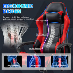 Erommy Gaming Chair, Ergonomic Computer Gamer Chair with Massage Lumbar Support & Rocking High Back, Height Adjustable, Red