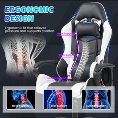 Erommy Gaming Chair, Ergonomic Computer Gamer Chair with Massage Lumbar Support & Rocking High Back, Height Adjustable, White