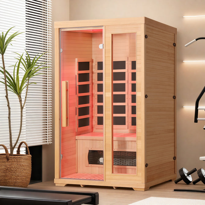 EROMMY Two Person Infrared Sauna with Red Therapy Lamp