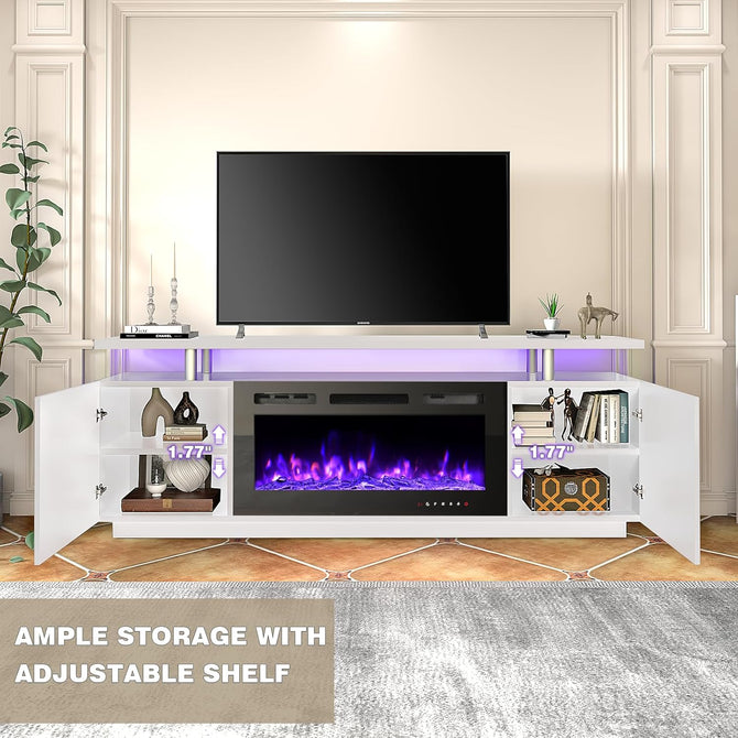 70-Inch White TV Entertainment Center with Electric Fireplace