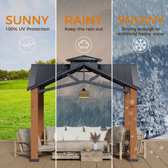 EROMMY 12' x 12' Hardtop Gazebo, Outdoor Thicker Wood Looking Aluminum Gazebos with Ventilated Galvanized Steel Roof for Patio, Backyard and Lawns
