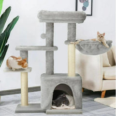 Erommy 33in Castle Condo, Scratching Post, Cat Tree, Crinkle Toy, Grey