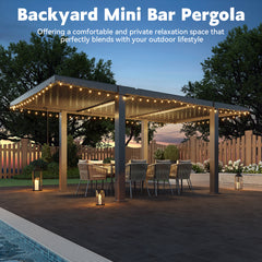 EROMMY T-shaped Outdoor Louvered Pergola, 10 x 18ft Aluminum Pergola with Adjustable Rainproof Roof, Modern, Dark Grey