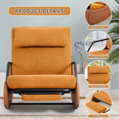 EROMMY Indoor & Outdoor Oversized Rocking Recliner Chair with Side Pockets, Upholstered Plush Seating Glider Rocker with Ajustable High Backrest, Yellow