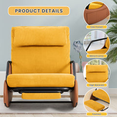 EROMMY Indoor & Outdoor Oversized Rocking Recliner Chair with Side Pockets, Upholstered Plush Seating Glider Rocker with Ajustable High Backrest, Golden