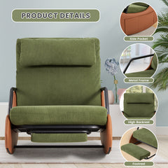 EROMMY Indoor & Outdoor Oversized Rocking Recliner Chair with Side Pockets, Upholstered Plush Seating Glider Rocker with Ajustable High Backrest, Green